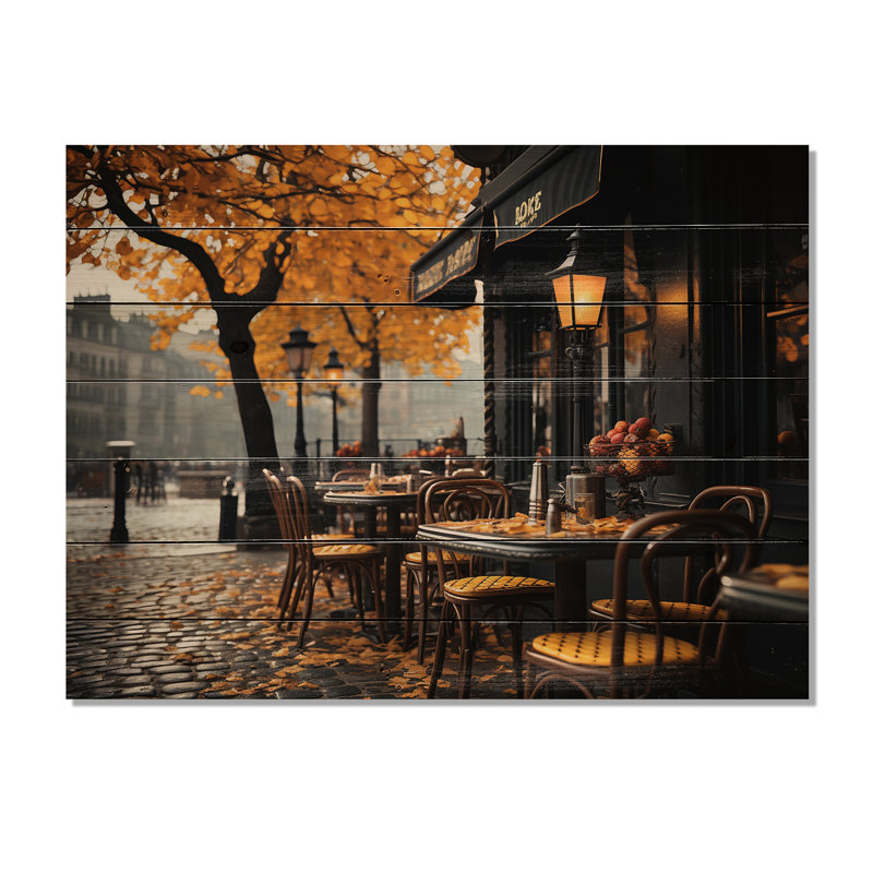 «France Parisian Cafe Charm III», reproduction sur bois naturel, H 24 po x l 32 po x P 0,78 po
