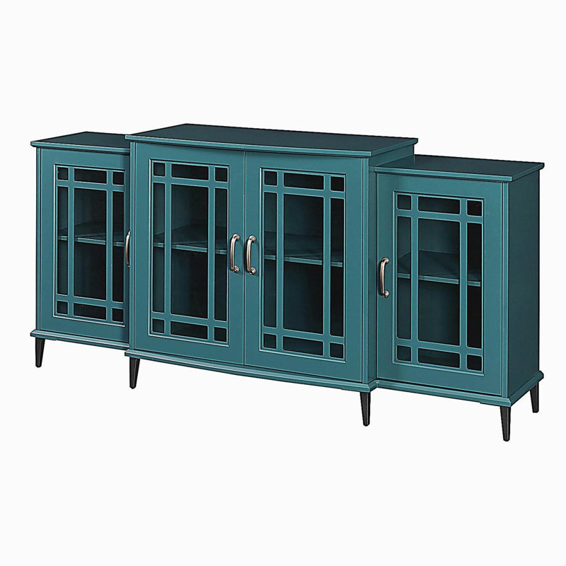 62" TV Stand, Buffet Sideboard Cabinet, Teal Blue