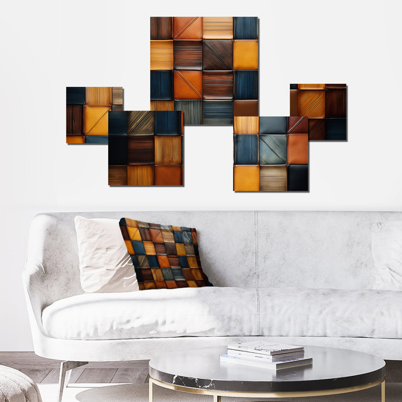 Ensemble de 5 tuiles brunes géométriques géométriques abstraites géométriques - Boho