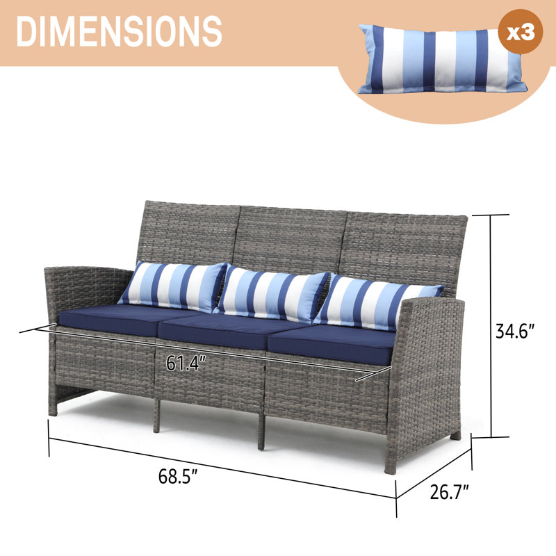 Outdoor Patio Sofa With Cushions, Navy Cushion/Gray Frame