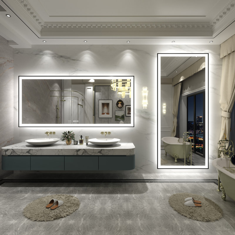 Miroir de salle de bain / de meuble-lavabo avec cadre en verre trempé à DEL certifié Aevar UL avec garantie de 3 ans