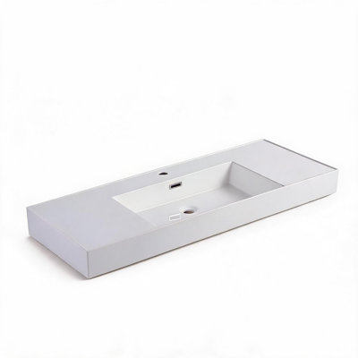 Lavabo de salle de bain en résine blanche brillante de 48 pouces avec robinet monotrou