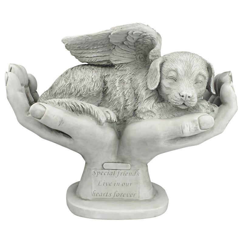 Gray Resin Dog Memorial Statue with Angel Wings