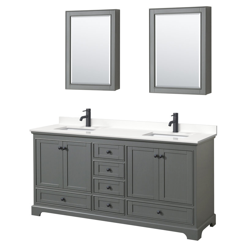 Deborah Double Bathroom Vanity with Quartz Top, White Quartz, Polished Chrome, Dark Gray