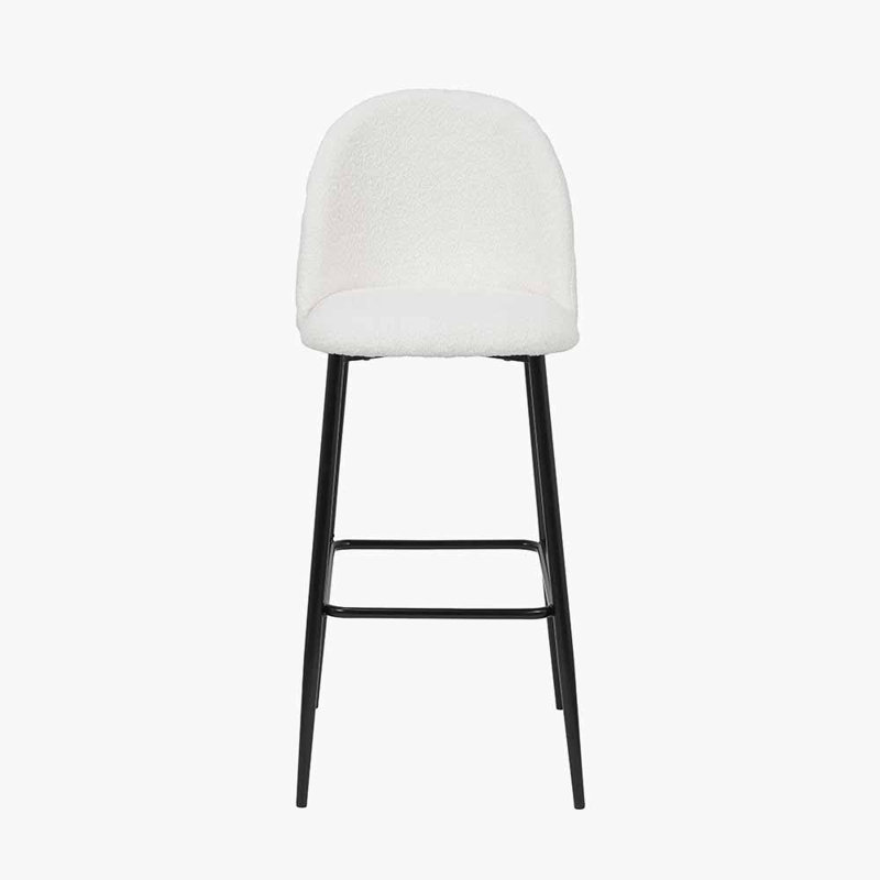 Upholstered Bar Stool with Iron Frame, White