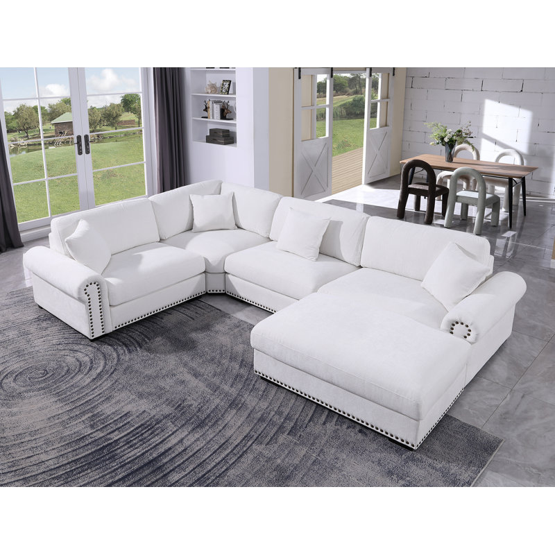 Canapé modulaire en chenille 5 places, White