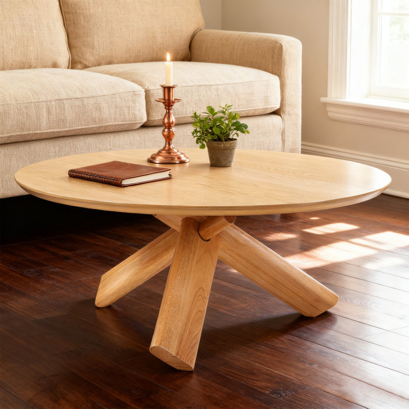 Pelaga 40"Coffee Table With 3 Wooden Legs, Tan