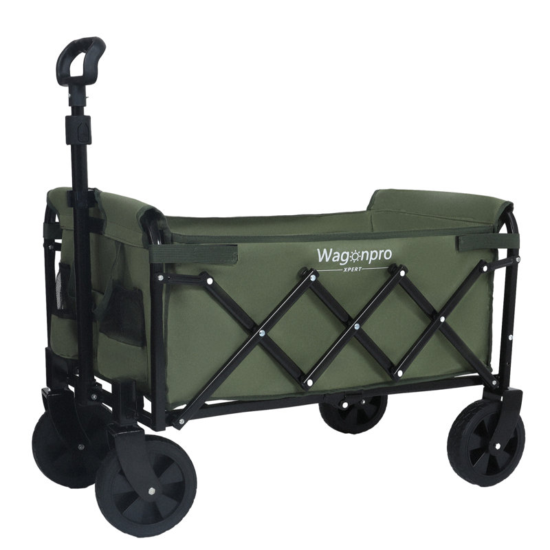 Chariot utilitaire extensible à deux couches en acier avec poche de rangement en tissu, vert armée