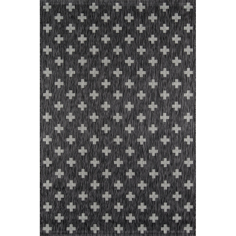 Umbria Striped Indoor / Outdoor Area Rug, Rectangle 6'7" x 9'6", Charcoal 