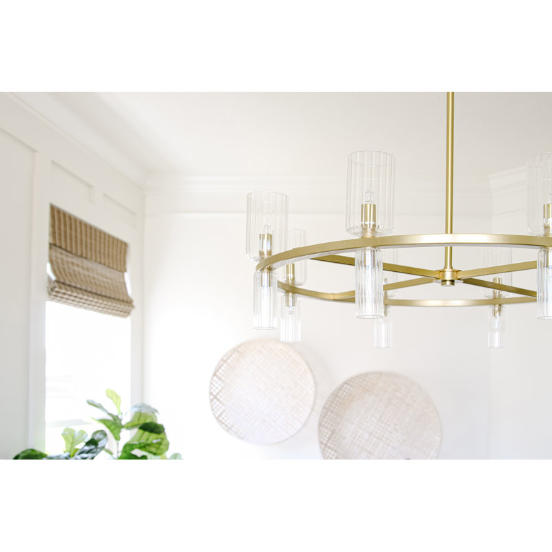 16 - Light Wagon Wheel Chandelier, Aged Brass