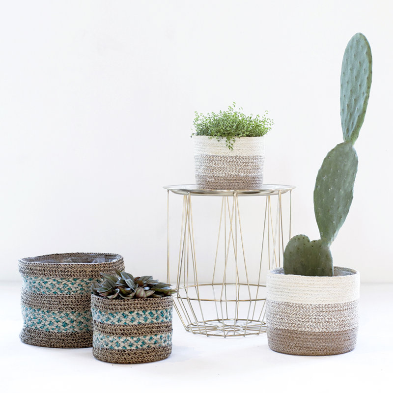 Skalo Seagrass Lined Basket Aqua Set of 3