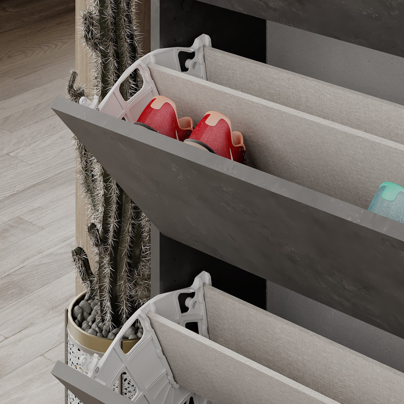 12 Pair Shoe Storage Cabinet, Retro Grey