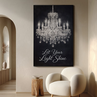 Extra Large Wall Art Fabric Print - Elegant Crystal Chandelier on Deep Navy Background Glam Wall Decor for Bedroom - "Frame Assembly Required (Unfinished Frame)"