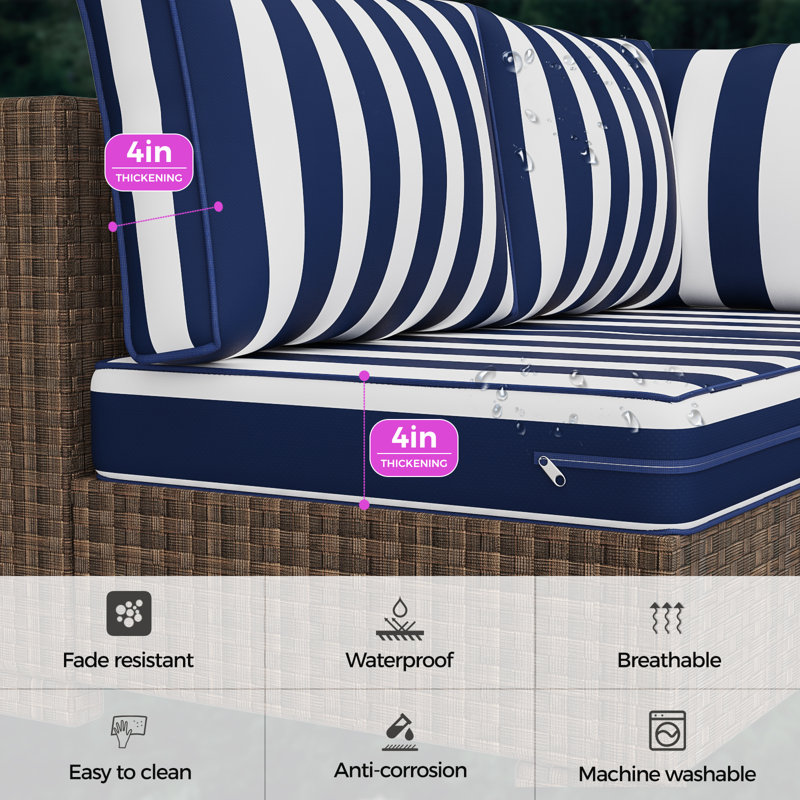 14 Piece Outdoor Sectional Cushions,Water-Resistant Patio Funiture Sectional Cushion Fits 6-seat Rattan Conversation Set Sofa Seat / Back Cushion (Including 4" High Density Foam )