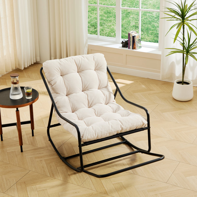 Chaise berçante d'extérieur avec coussin pour le salon, la chambre à coucher, Blanc