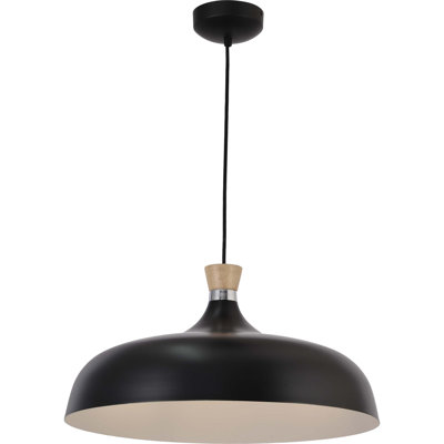 1-Light Black and Wood Island Dome Pendant Light