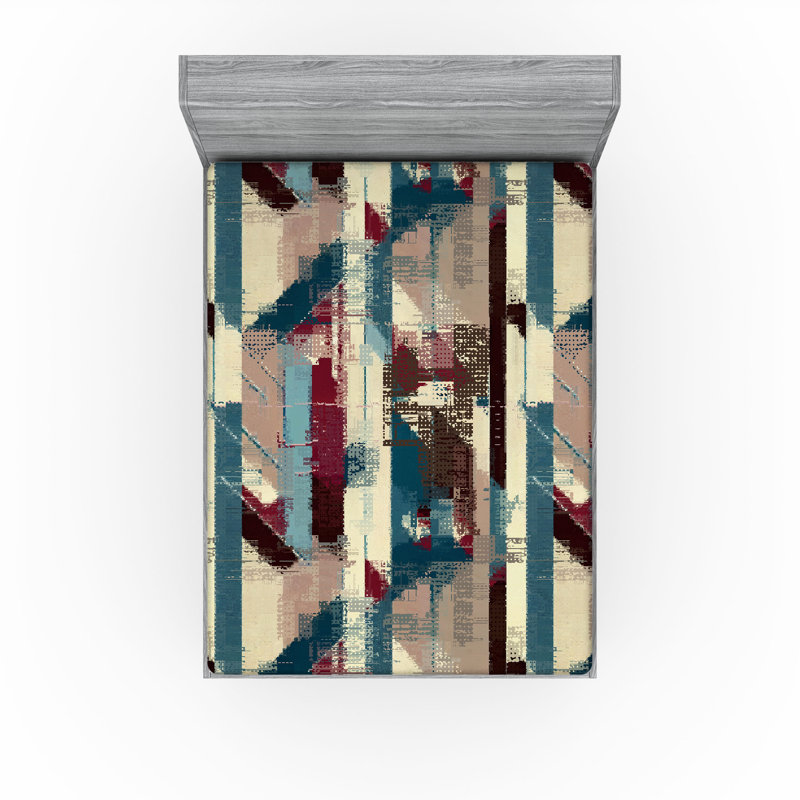 Drap-housse rustique Ambesonne, Cream/Raspberry/Sea Blue Abstract, Drap-housse très grand californien