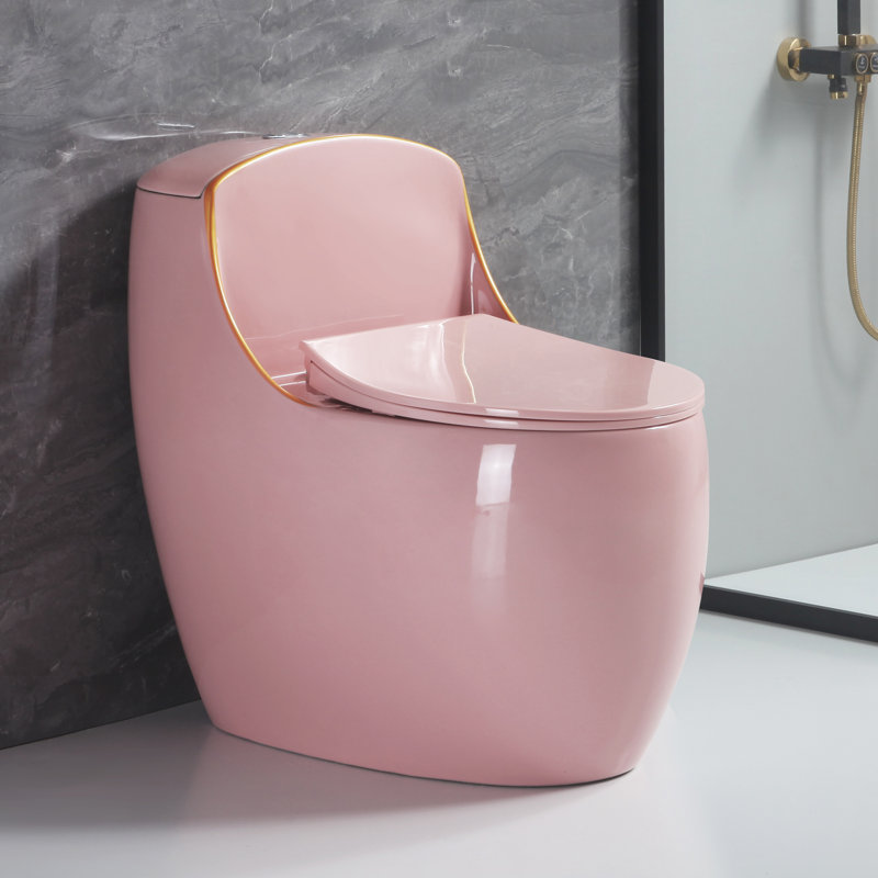 One-piece Chair Height Toilet With 1.6 GPF Single Flush,  Floor Mount Elongated Toilet With Soft Close Seat, Pink