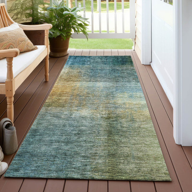 Machine Washable Indoor/Outdoor Chayden ACN1096 Blue Rug, Runner 2'3" x 7'6"