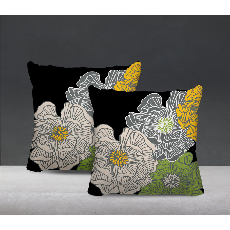 Floral Outdoor Reversible Throw Pillow, 17W" x 17H", Gray