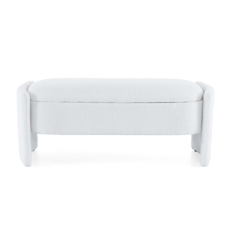 Elegant Long Ottoman Bench, Modern Design with Wood Frame and Polyester Upholstery, White