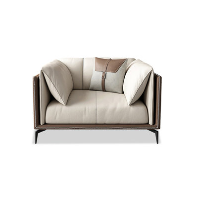 Beige Genuine Leather cushion Arm Chair