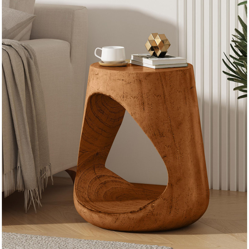 MGO Hollow Side Table, Wood-like texture, Brown