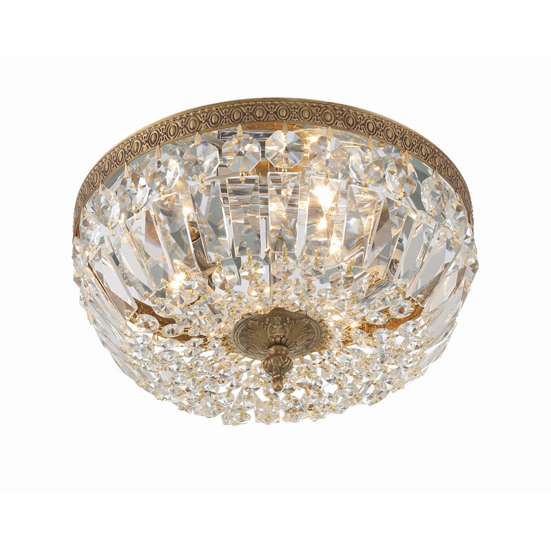 Plafonnier encastré 3 lumières 12 po Wehr, Laiton vieilli / Spectra Swarovski
