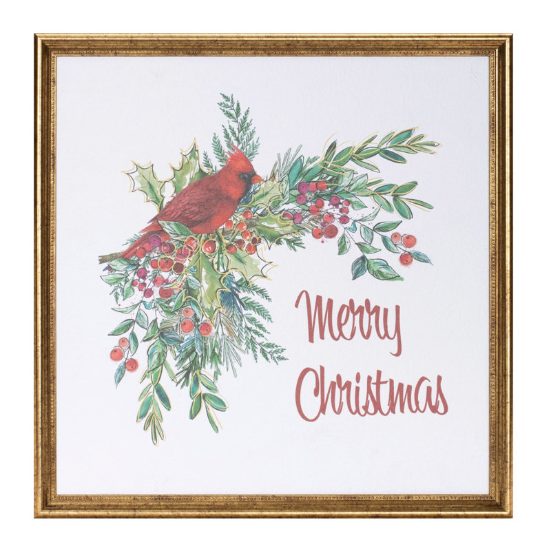 Art mural encadré «Merry Christmas Cardinal»