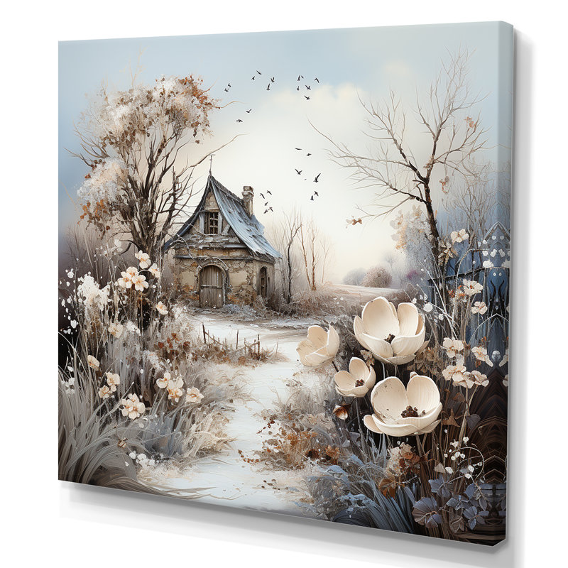 «Cottage Charm In Winter II», reproduction d'art sur toile, Toile tendue, 36" H x 36" W