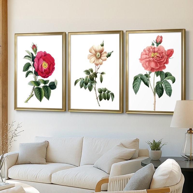 Botanical Beauty I - Toile tendue avec châssis sur mesure - 3 pièces, H 30 po x l 63 po, Doré