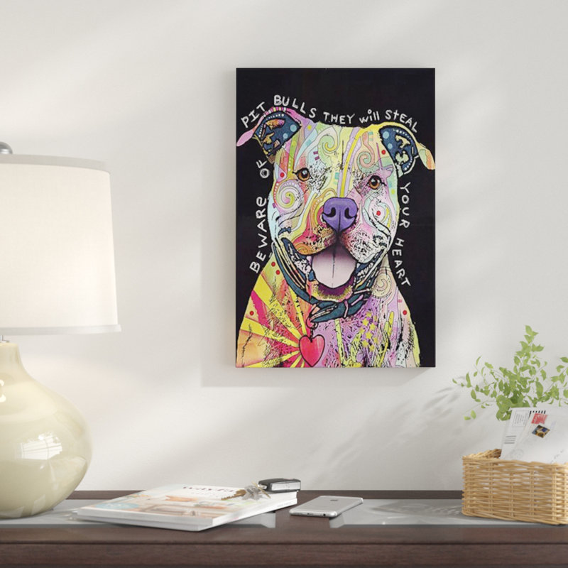 «Beware of Pit Bulls» par Dean Russo - reproduction d'art sur papier, Toile, H 12 po x l 8 po x P 0,75 po