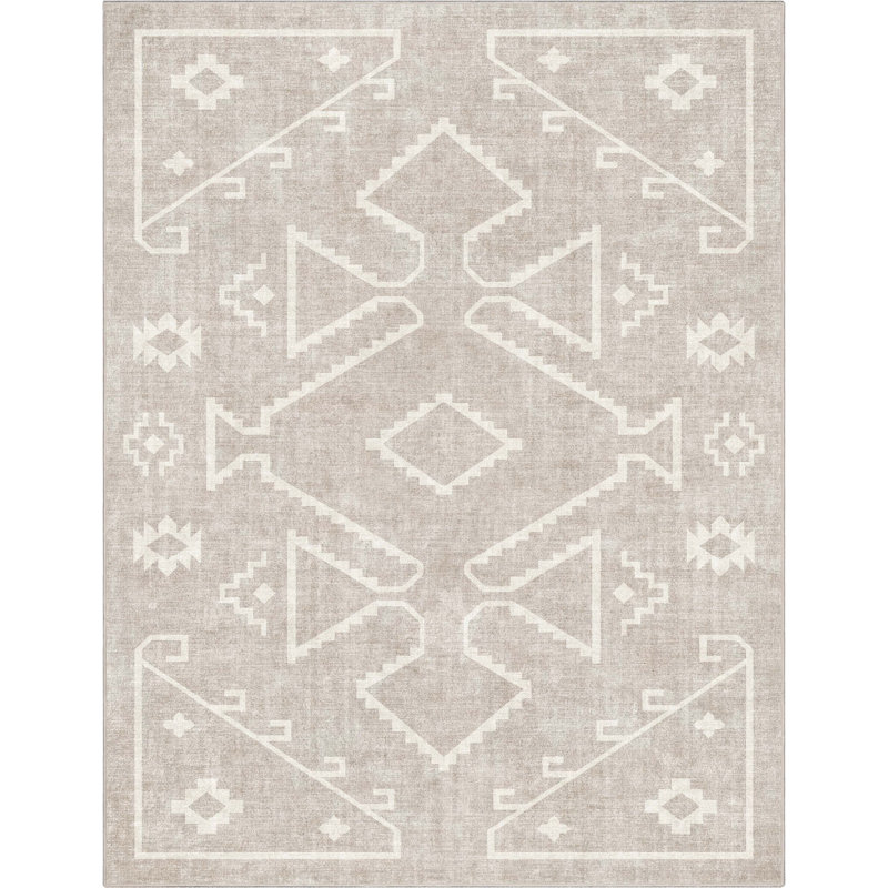Kehr Bottineau Distressed Southwestern Beige Flat-Weave Rug, Rectangle 7'7" x 9'10"