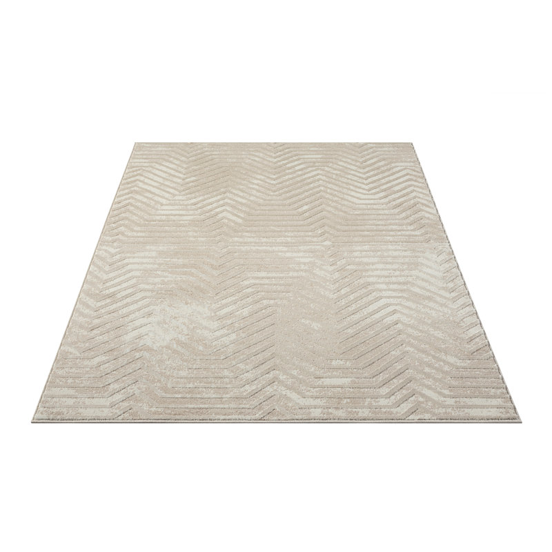 Tapis beige à motif géométrique à lignes horizontales abani Rugs Ter140A, Rectangle 5 pi 3 po x 7 pi 6 po