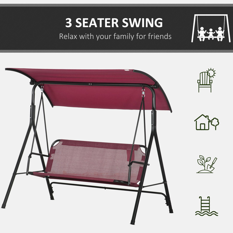 3 Porch Swing Bench With Stand And - Canopy - Red Patio Powder-Coated