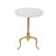 Table d'appoint latérale en marbre blanc avec incrustation dorée et base à volutes, 18 po x 18 po x 25 po-2052456833