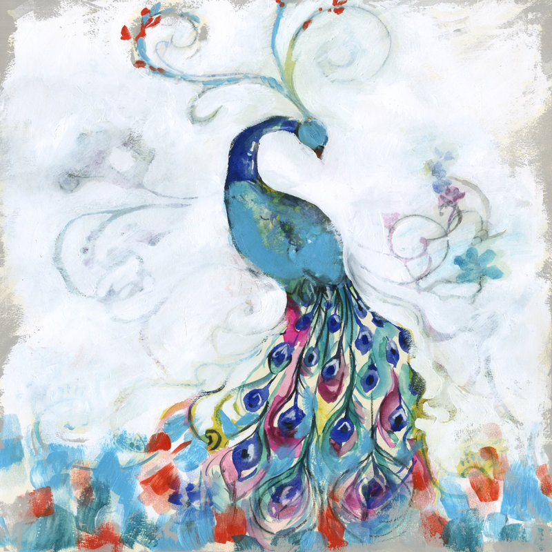 Confetti Peacock I by Jennifer Goldberger - Wrapped Canvas Painting, 122cm H x 122cm W
