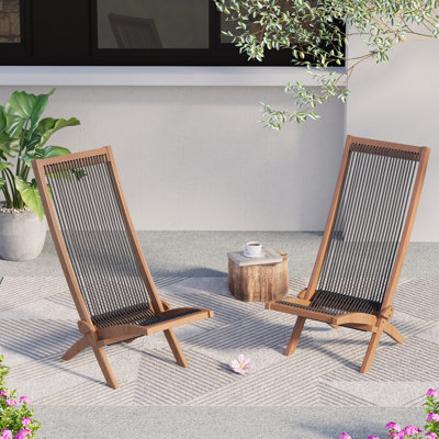 Wood Folding Adirondack Chair Set of 2, Wood 2-Seat Conversation Set for Patio, Acacia Wood Outdoor Chairs, Compact Folding Patio Furniture Set Wood f by Highland Dunes