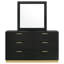 Commode large Caer avec miroir, 6 tiroirs, structure en bois noir, métal doré-117055931