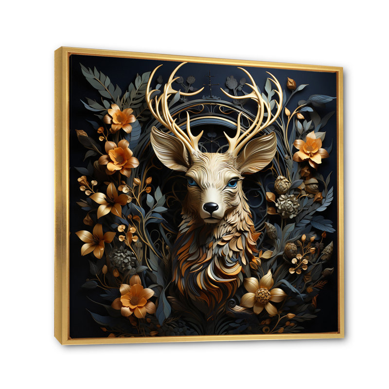 Deer Wonderers III - impressions sur toile, cerf, H 16 po x l 16 po, Cadre flottant doré