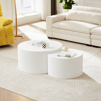Ensemble de 2 tables gigognes blanches en MDF Handcraft relief pour salon / bureau / espace de loisirs
