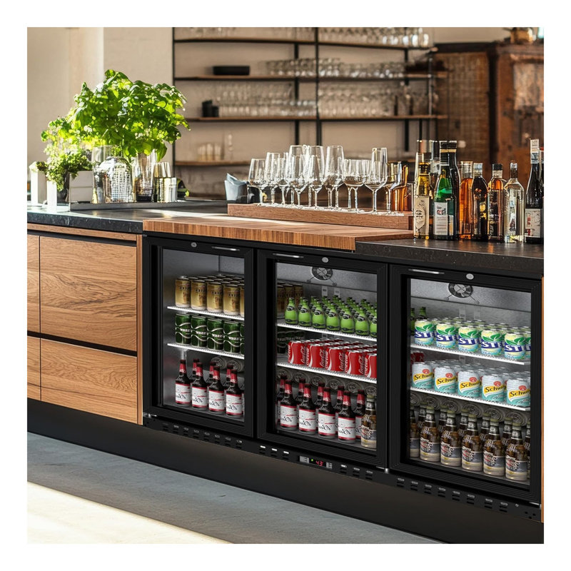 11.4 Cu.Ft Back Bar Cooler 53.2" W Beverage Refrigerator, 3 Low-E Glass Doors, Counter Height Bar Fridge, Commercial Display Refrigerator Anti-Fog, LED Light for Beer, Wine, Soft Drinks
