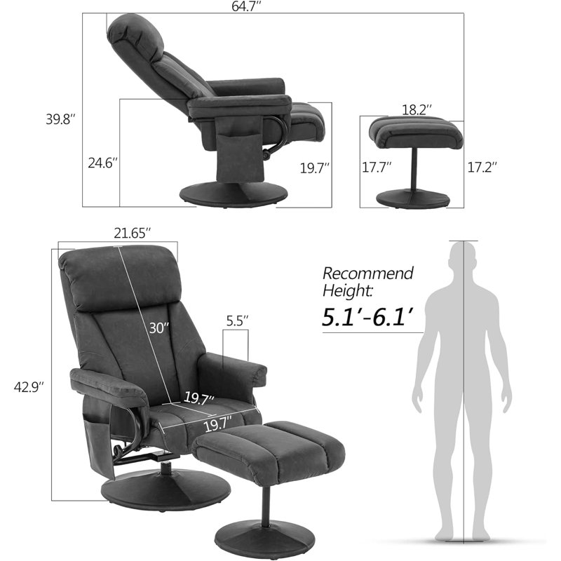 Fauteuil inclinable avec repose-pieds, fauteuil inclinable et massage Dereion, Similicuir gris