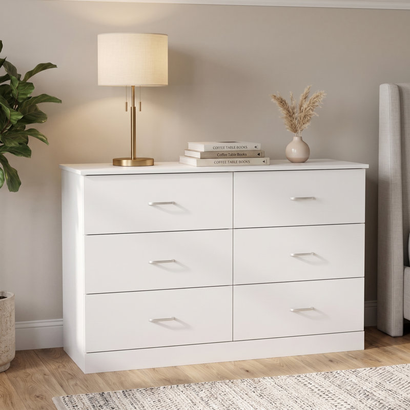 Allyannah 47" W 6-Drawer Double Dresser with Interlocking Drawers, White
