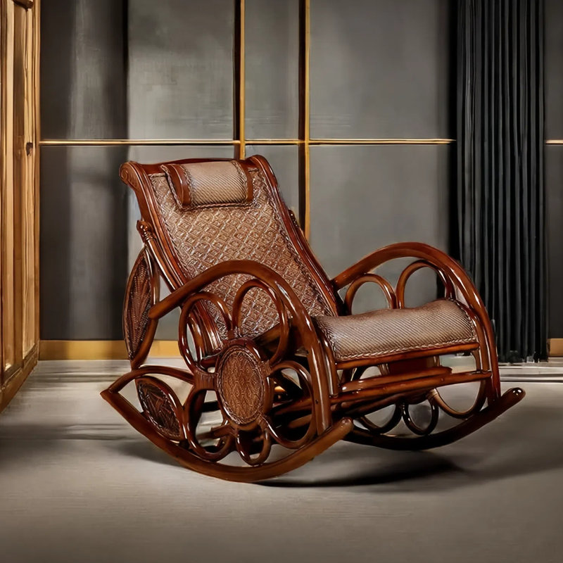 Chaise berçante élégante en rotin, Brun foncé