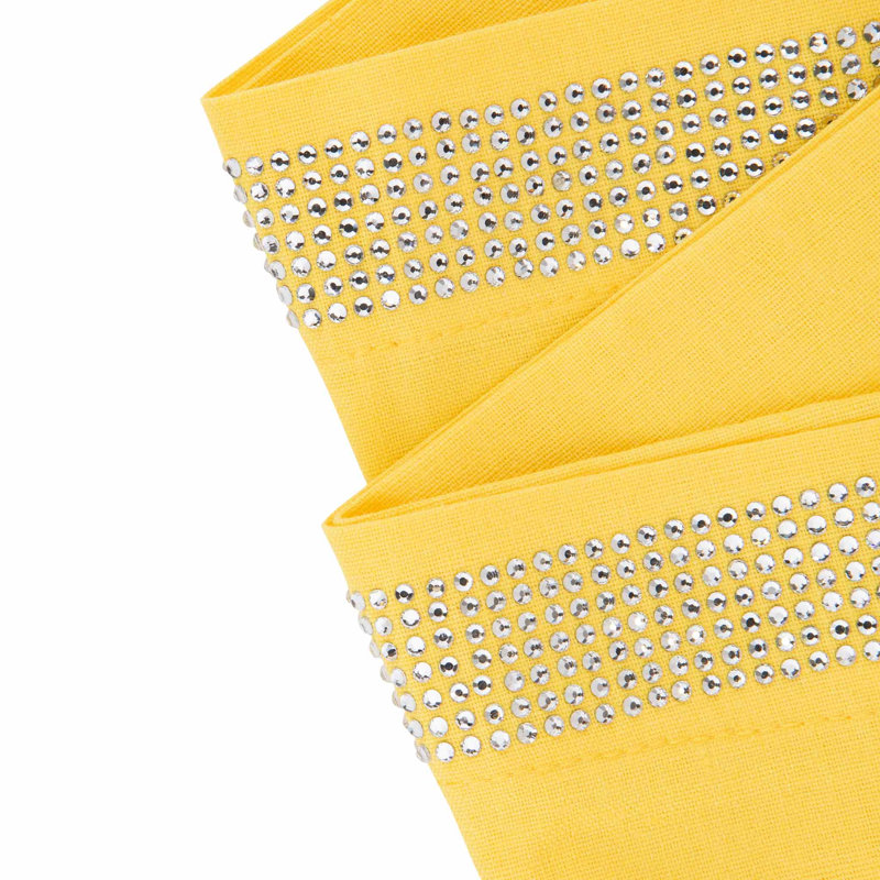 Sparkles Home | Rhinestone Stripe Napkin Set | 20" Square | Linen Cotton Blend | Set of 2, Yellow