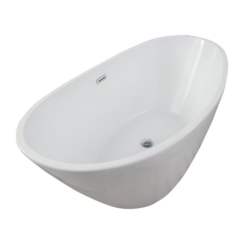 Newman 62'' x 30.5'' Freestanding Soaking Acrylic Bathtub, Polished Chrome