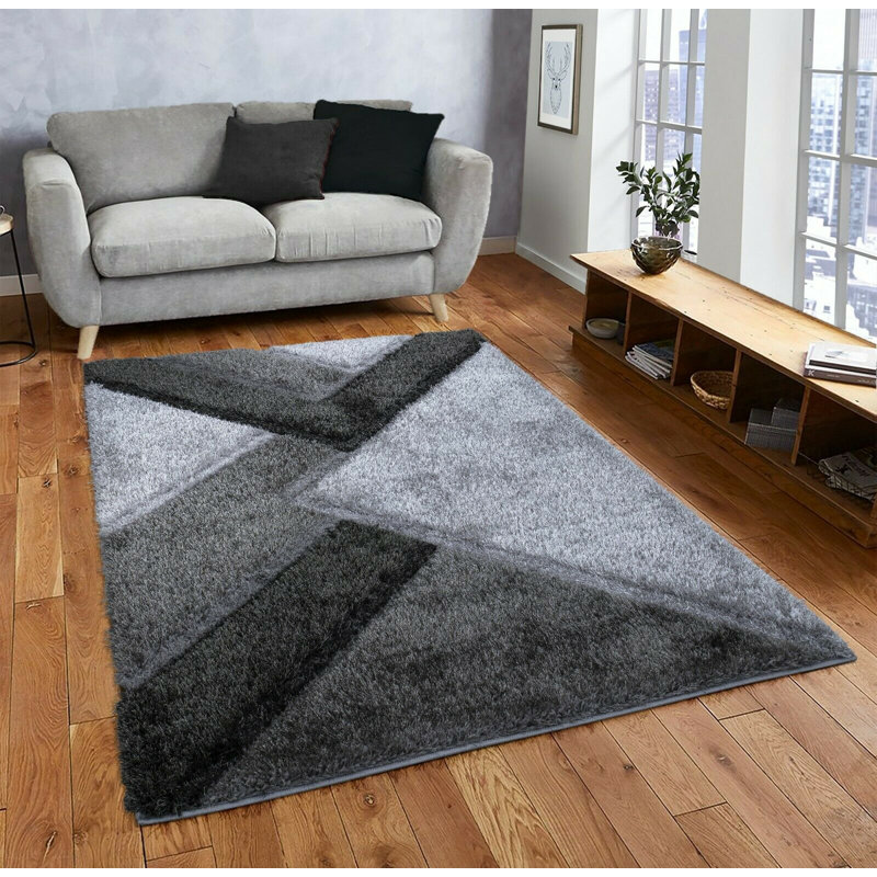Hults Shaggy Silver/Grey Rug, Rectangle 60 x 110cm