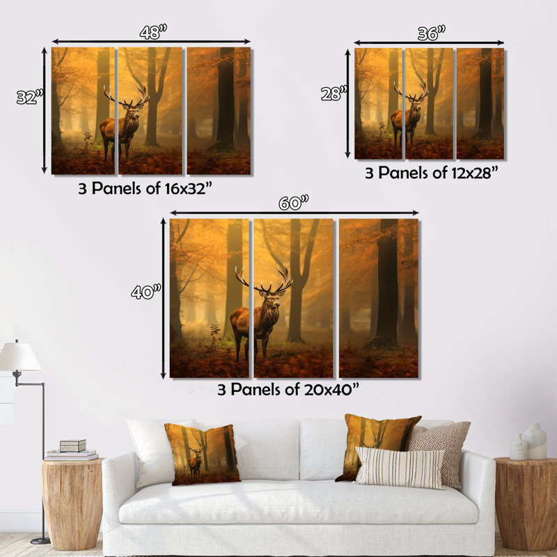 «Majestic Deer In Forest Nature», reproduction d'art sur toile, animaux, H 28 po x l 36 po x P 1 po