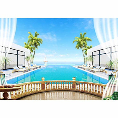 Pool View from Fake Balcony Wall Mural